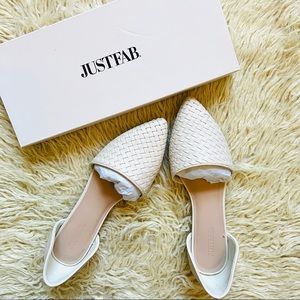 JUSTFAB Woven Elsia Faux Leather Flats EUC